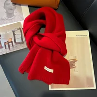 Knitted Scarf Women 100% Wool Winter Warm Scarves Bright Solid Color Design Thickened Shawl Soft Cashmere Pashmina Neck 2023 NEW 3