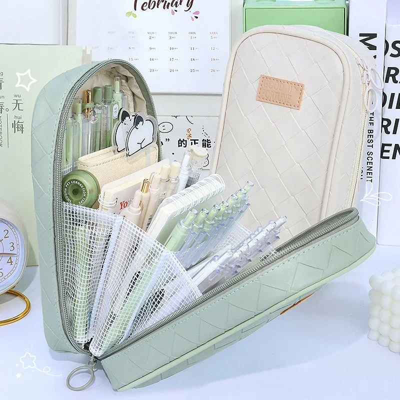 

Portable Pen Box PU Pencil Case Extra Large Capacity Pencil Bag Multi-layer Pencil Pouch Stationery Storage Bag School Supplies