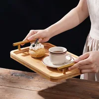 Wooden Tray with Golden Metal Handle for Water Cup Fruit Food Bread Sundries Serving Tray Household Organizer 2