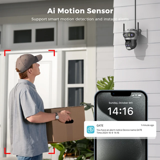 BESDER 16MP Wifi Camera IP PTZ Three Screen 180° Wide Angle Auto Tracking 10X Digital Zoom 20MP Security Protection O-Kam Pro 5