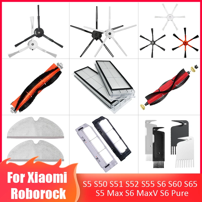 Seiten-/Hauptbürstenabdeckung, Wischtuch, HEPA-Filter, Ersatzteile für XiaoMi Roborock S50 S51 S55 S6 S60 S61 S65 S5 Max S6 MaxV S6 Pure