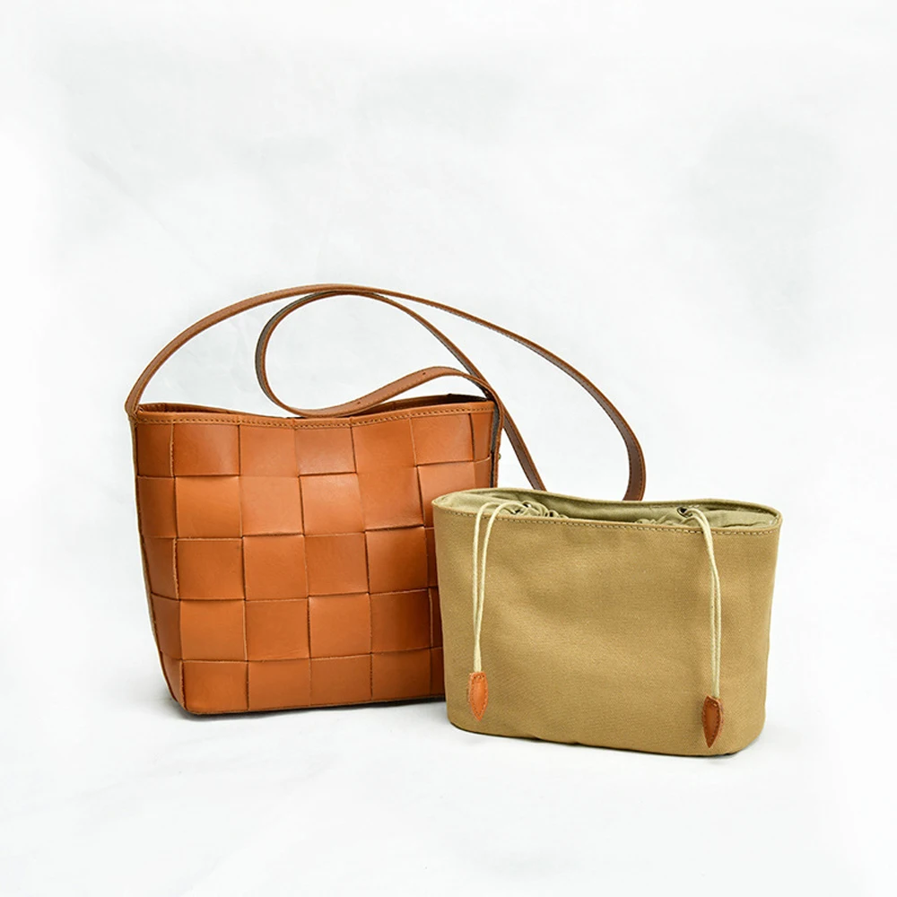 

Simple Genuine Leather Shoulder Bag Fashion Cow Skin Long Strap Single Messenger Shoulder Bags for Women Weave Design Luxury Bag