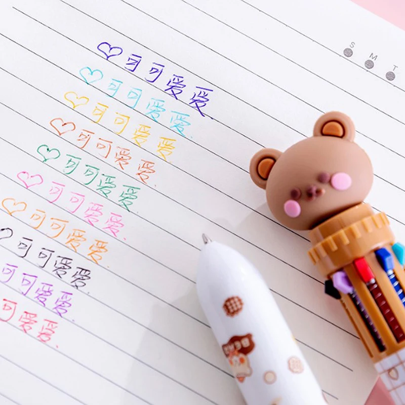 

10 Colors Cute Cartoon Bear Ballpoint Pen School Office Supply Stationery Papelaria Escolar Multicolored Pens Colorful Refill