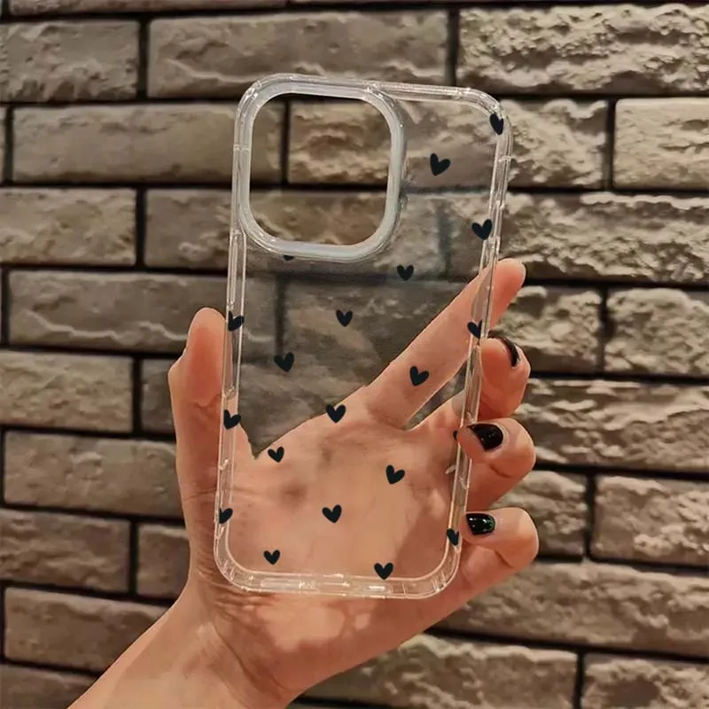 Elegant Black and Red Love Heart Transparent Shockproof Phone Case