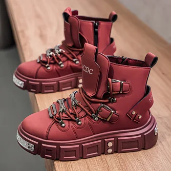 Autumn Men Casual Sneakers High Top Platform Skateboard Punk Metal Vulcanized Shoes Tennis Sports Shoes Lace Up Outdoor Boots 46 1
