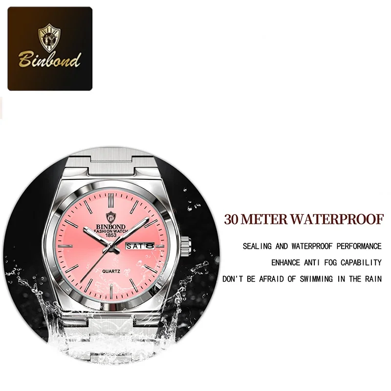 Elegant Women's Stainless Steel Waterproof Quartz Watch with Luminous Hands and Calendar
