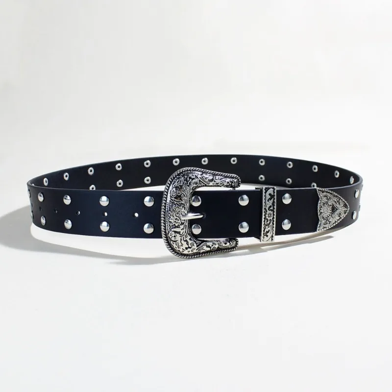 New European American Retro Studded Belt | Trendy Punk Style Unisex Accessory, Fashionable Waistband for Jeans & Outfits