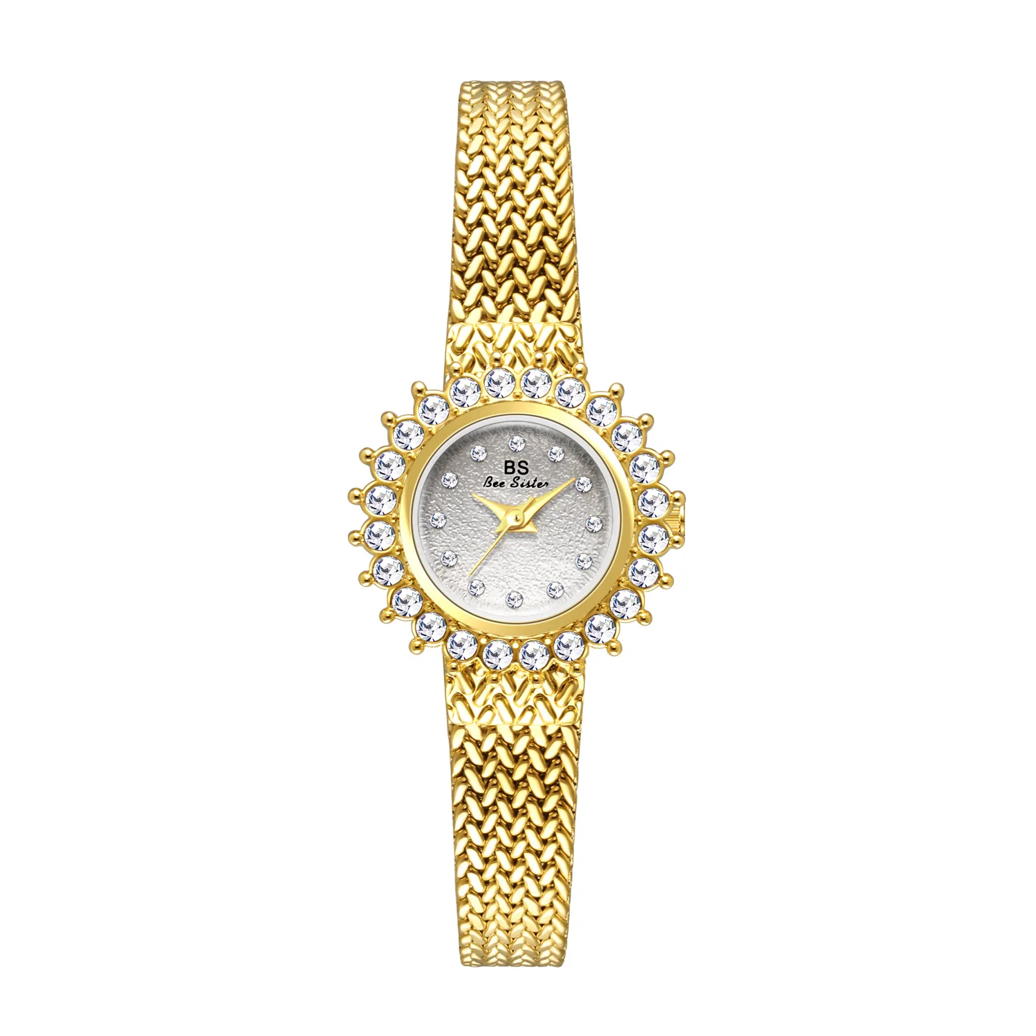 Elegant Sunflower Diamond Dial Gold Women's Watch with Mesh Bracelet