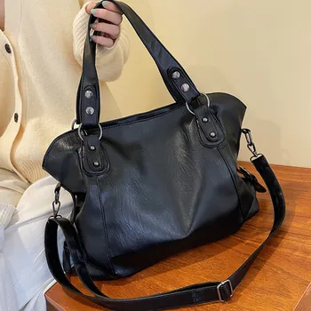 Grandi borse a tracolla nere per donna Borsa shopper grande Hobo Borsa a tracolla in morbida pelle di qualità tinta unita Borsa da viaggio da donna