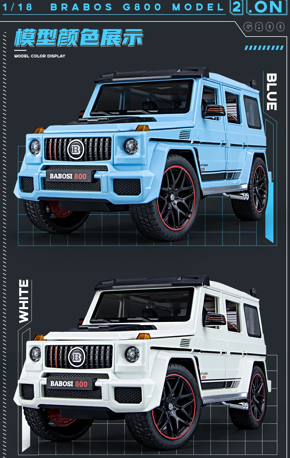 ベンツ BABOSI B800 ブラバス ゲレンデ ホワイト1/18 1/18 Motorhelix Mercedes Benz G class Brabus G800 in Gloss