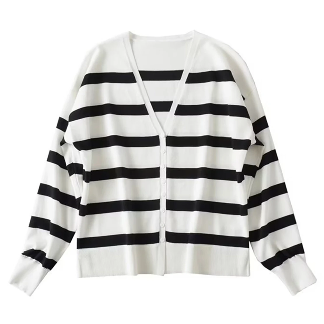 

Elmsk 2023 New Fashion Casual Striped Single Breasted Cardigans Knitted Jacket Women Tops