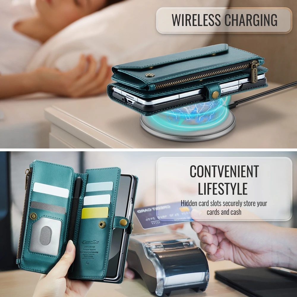 Leather Wallet Phone Case with Stand, Card Pocket & Strap, Magsafe-Compatible, Shockproof Design