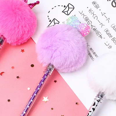 1PCS Creative Stationery Lovely Fur Plush Hair Ball Neutral Pen 0.5MM Black Water Signature Fluffy Creative Gel Pen Writing Tool