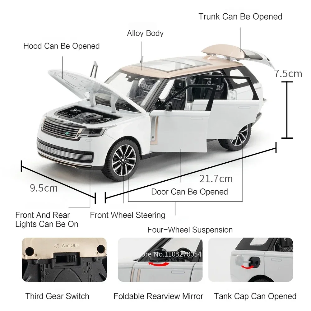 1:24 Land Rover Defender Diecast Toy Car with Sound and Light Features - Kids Christmas Gift