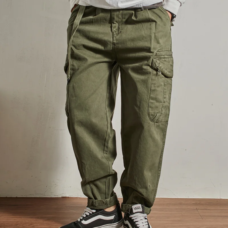 Casual Pants Heavy cotton conical cargo pants men's loose casual pants chunky trend American classic pocket woven