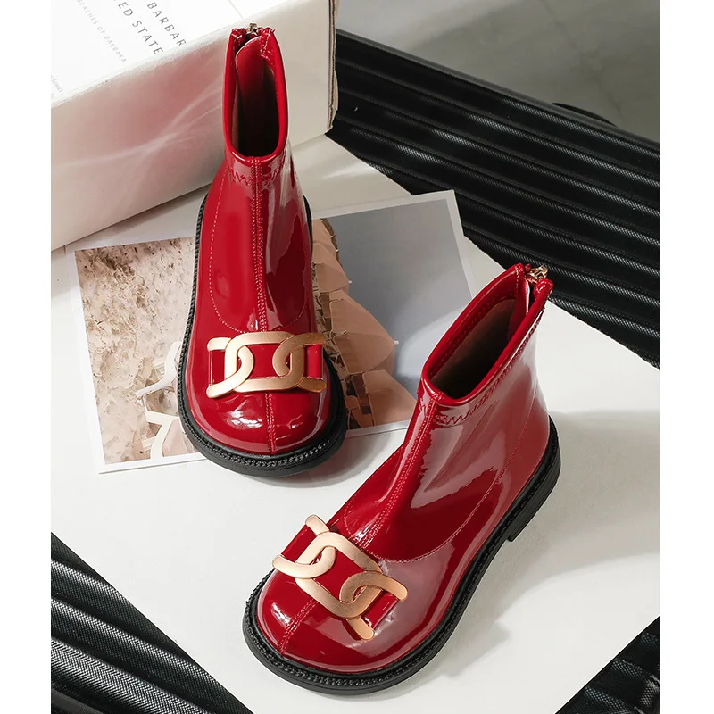 

2023 Autumn Winter New Children Fashion Boots Girls Korean Princess Single Boots Kids Trend Plus Fleece Thick Warm Leather Boots