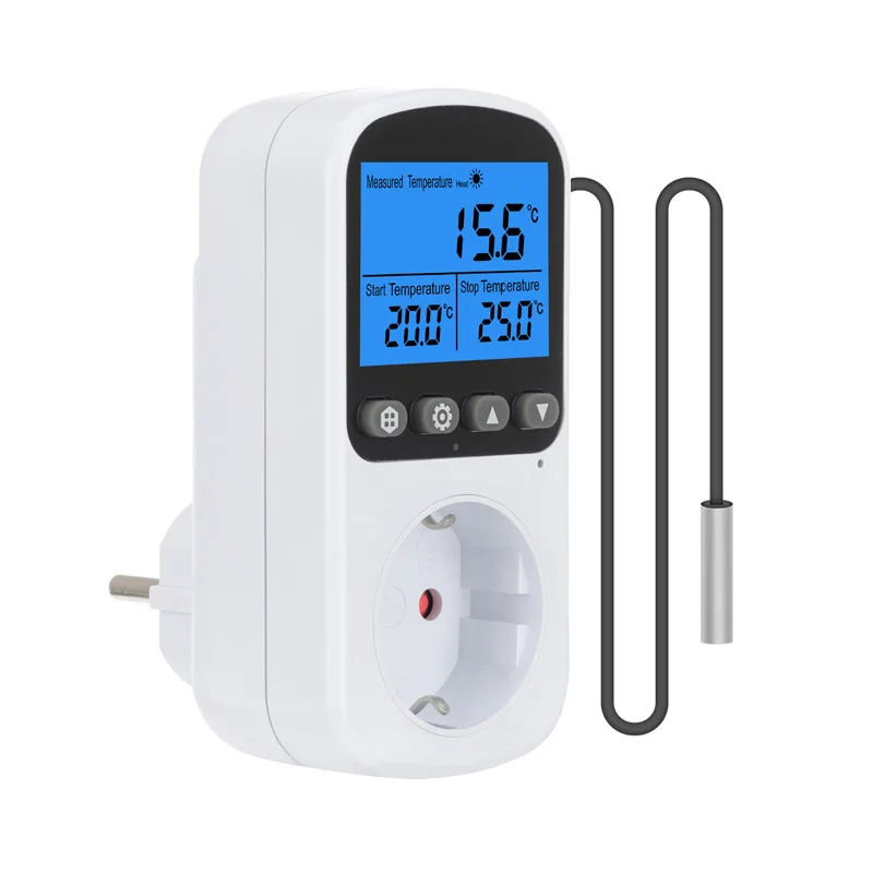 Digital EU Plug Temperature Controller Socket Outlet Thermostat With Timer Sensor Probe Heating Cooling Switch Backlight