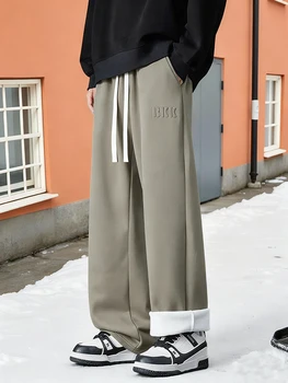​​Men's Winter Sport Pants Brushed Fleece Lining Themal Sweatpants Cotton Blend Straight Leg Fleece Joggers Asian size L-6XL