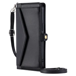 Luxury Leather Crossbody Flip Case with Lanyard and Card Holder for Redmi 15 5G 169mm (Black)