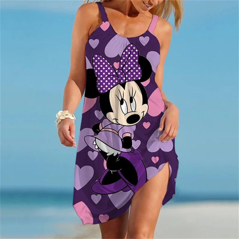 

2023 Minnie Mouse Printing Hollow Out Elegant Dresses For Women Large Swing Sexy Maxi Party Slim Tank Sleeveless Dress