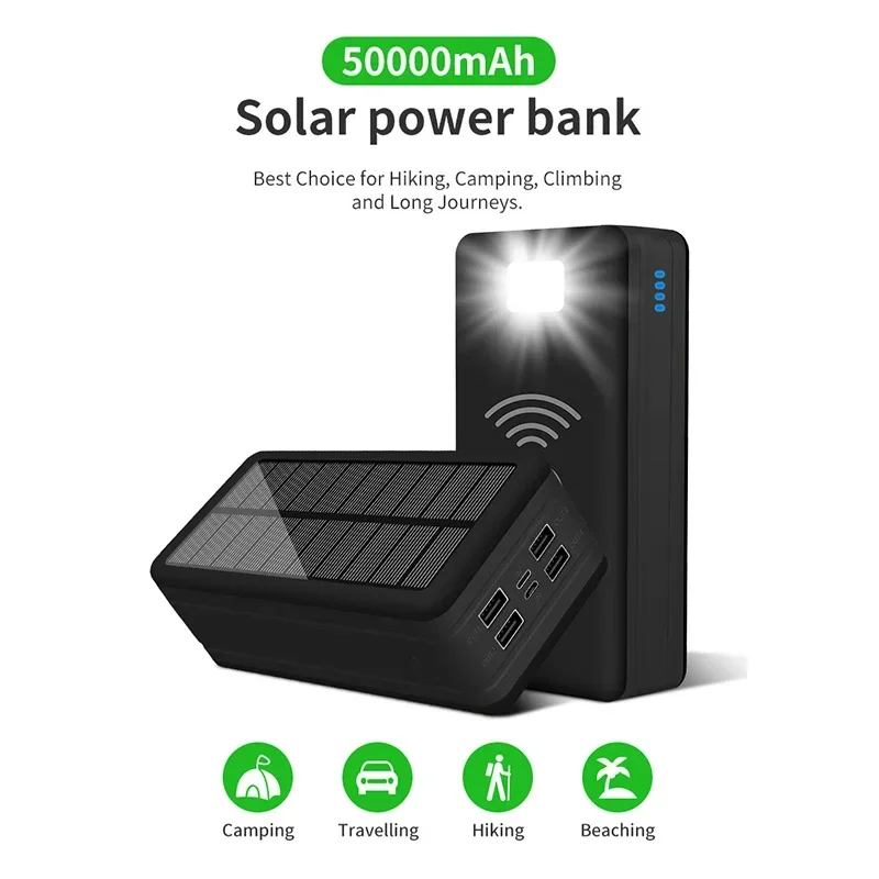 Solar Power Bank 100000mAh Solar Charging Mobile Phone Wireless Charging Large Capacity Battery External Battery Fast Charging