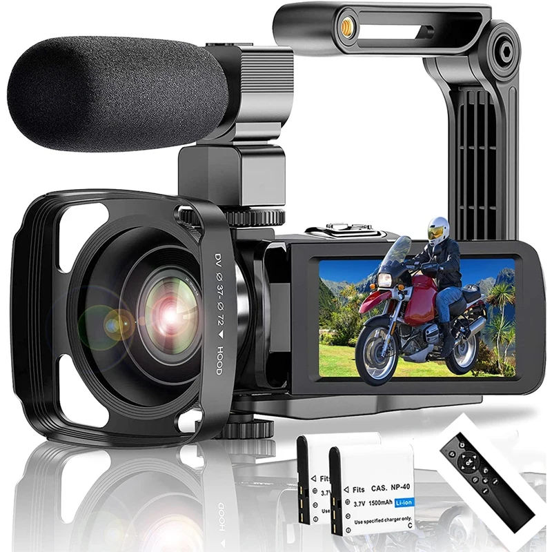 Video Camera Camcorder, 4K 60FPS 48MP Vlogging Camera for YouTube Digital Camera with Microphone Remote and Stabilizer