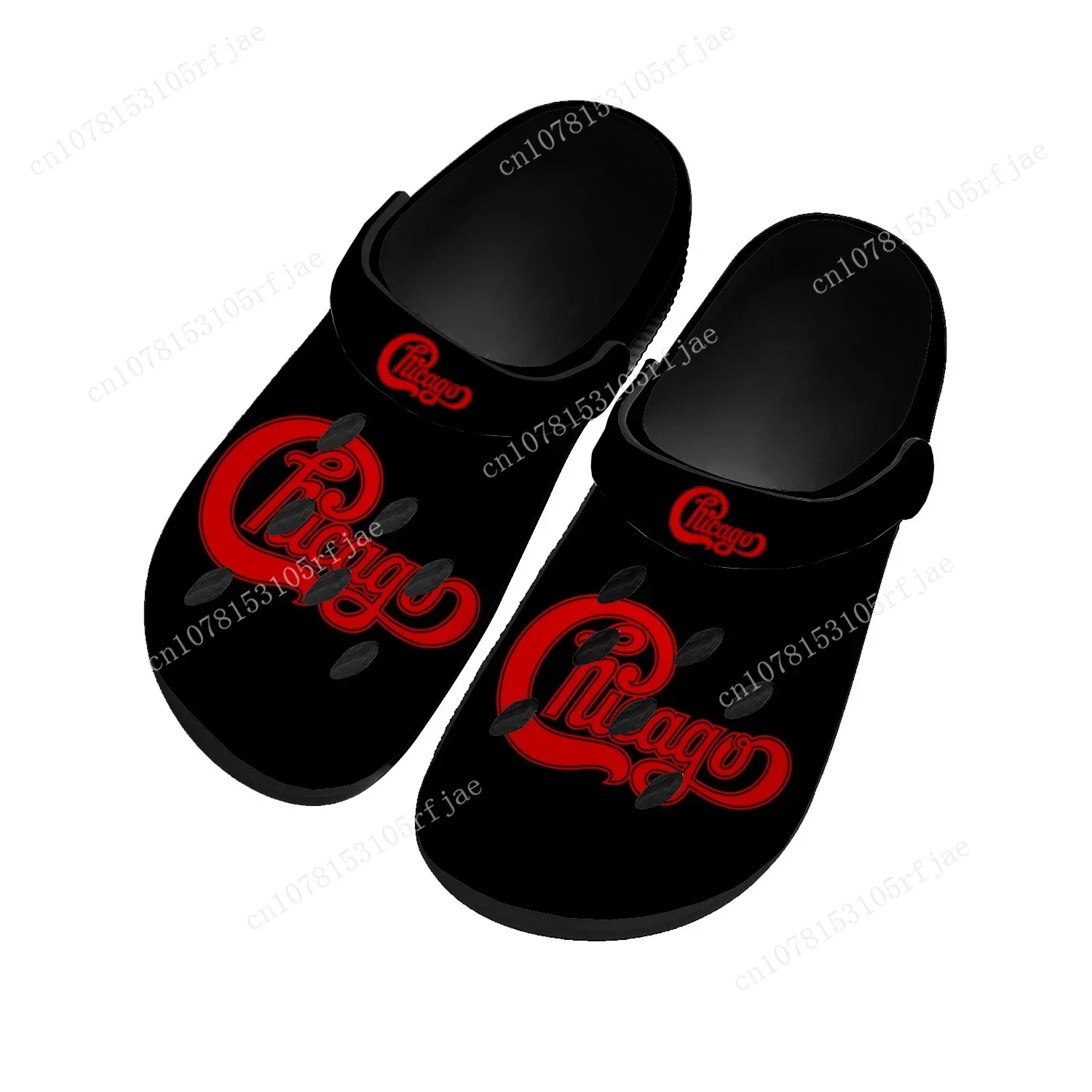 

Chicago Band Rock Band Home Clogs Custom Water Shoes Mens Womens Teenager Shoe Garden Clog Breathable Beach Hole Slippers Black
