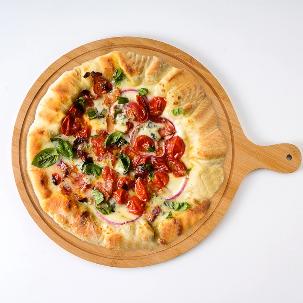 Bamboo Cutting Board with Handle Wooden Tray Round Rectangular Pizza Peeling Cutting Board Cut Food Bread Fruit Vegetables 6