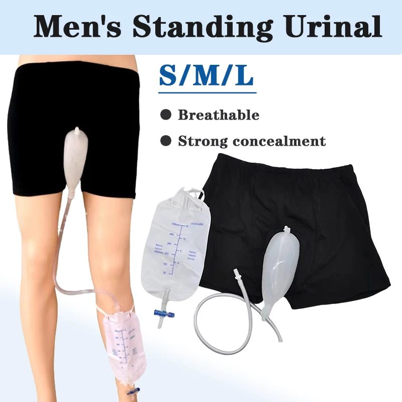 Urine Collection Bag Men's Reusable Urinal Drainage Bag Leg Brace Incontinence Underwear Leak Proof Pee Collection System for Incontinence Care