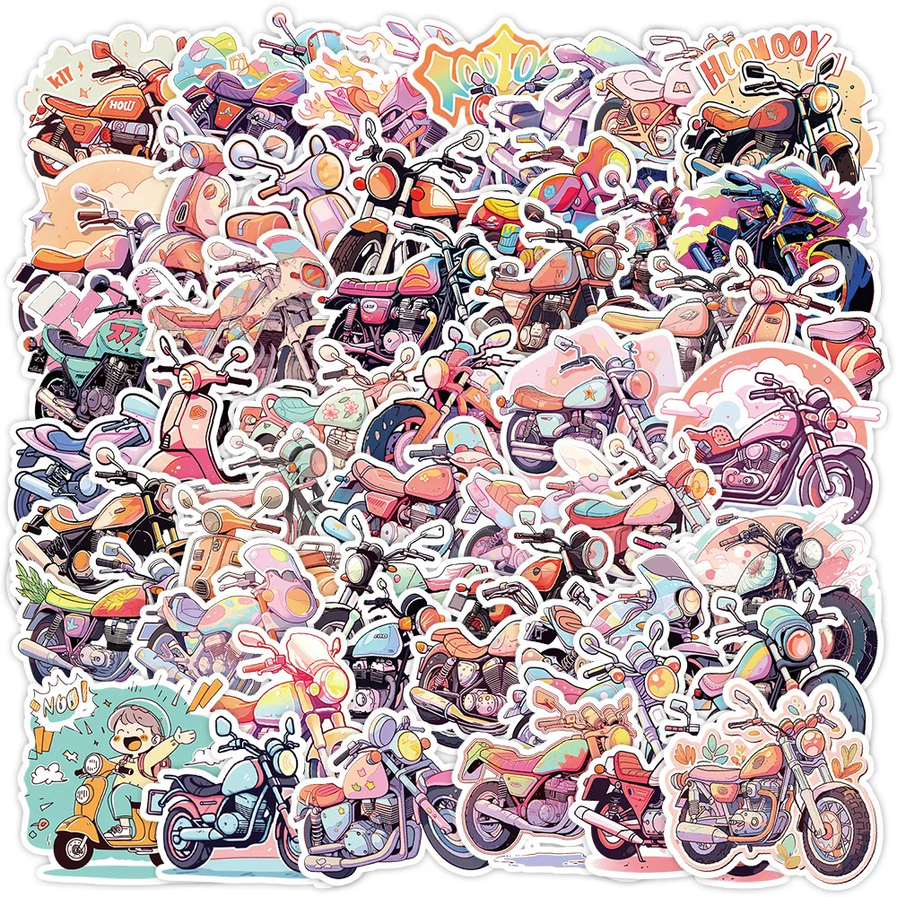 

10/30/50pcs Cute Pink Motorcycle Cartoon Stickers Kawaii Kids Girl Decal Decoration DIY Laptop Phone Skateboard Graffiti Sticker