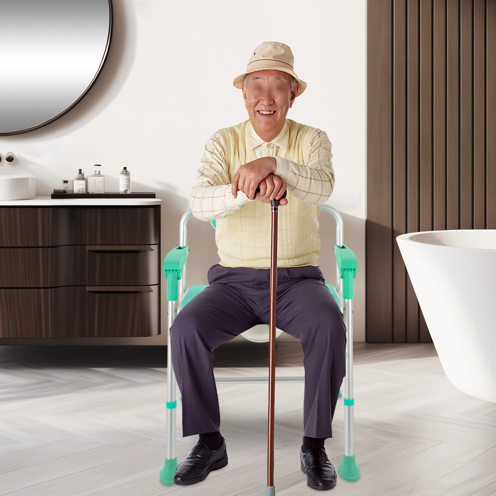 Folding Shower Chair Adjustable Height Bath Safety Toilet Seat Non-Slip Feet for Patient Transfer Disabled Seniors Aid 330lbs 2