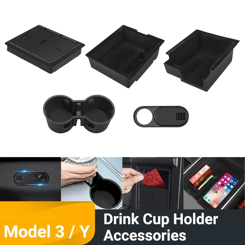 

Central Armrest Storage Box, Center Console Organizer Case Tray With Coin And Sunglass Car Accessories For Tesla Model 3 Model Y