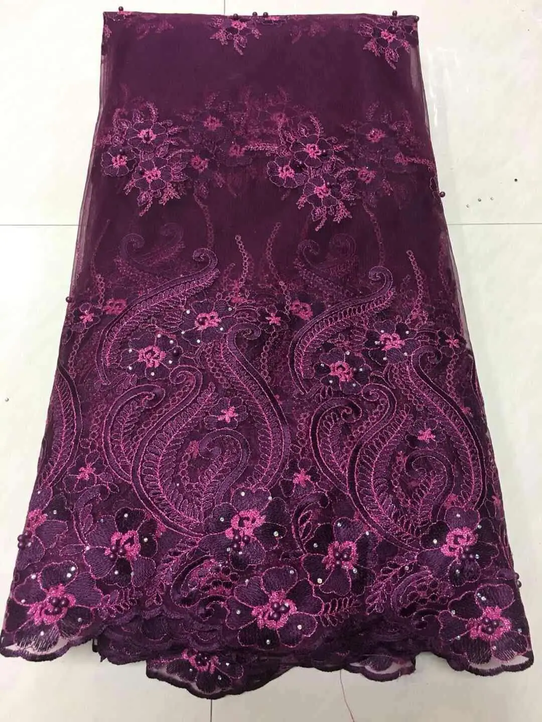 

2021 African Laces Fabrics Embroidered Nigerian Guipure French Cord Lace Fabric High-quality Rose African French Net Lace Fabric