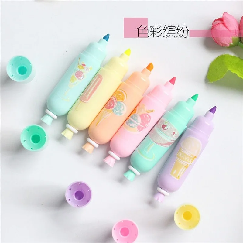 

korean stationery cute sausage shape highlighters thick line color pen kawaii children's hand account painting marker pen set