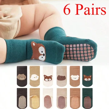 6/1 Pairs of Floor Socks * Newborn Dispensing Non-Slip Indoor Soft Bottom Cartoon Loose Mouth Boys and Girls Kidsren's Socks 1