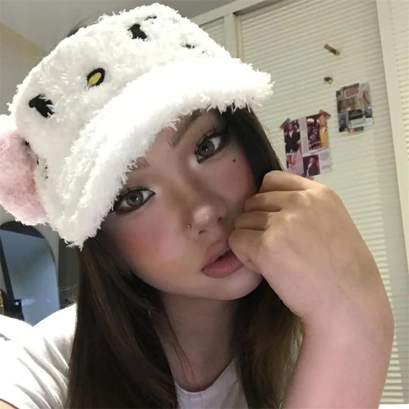 

Кавайная кошачья Женская плюшевая шляпа с отверстиями шляпа для защиты от солнца Y2k Милая японская кепка спортивная пляжная шляпа для улицы аксессуары для подарка на день рождения