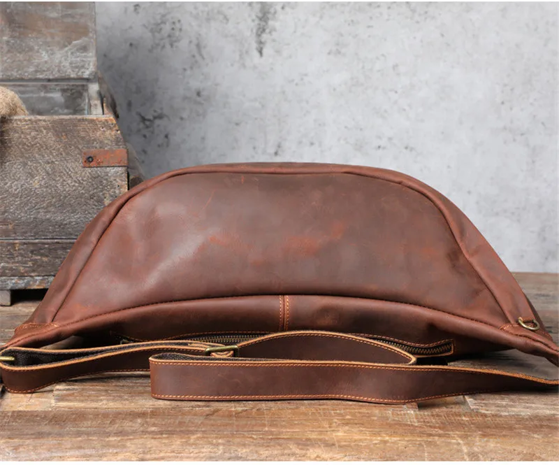 Natural genuine leather super large capacity men's chest bag vintage designer crazy horse cowhide big shoulder crossbody bag