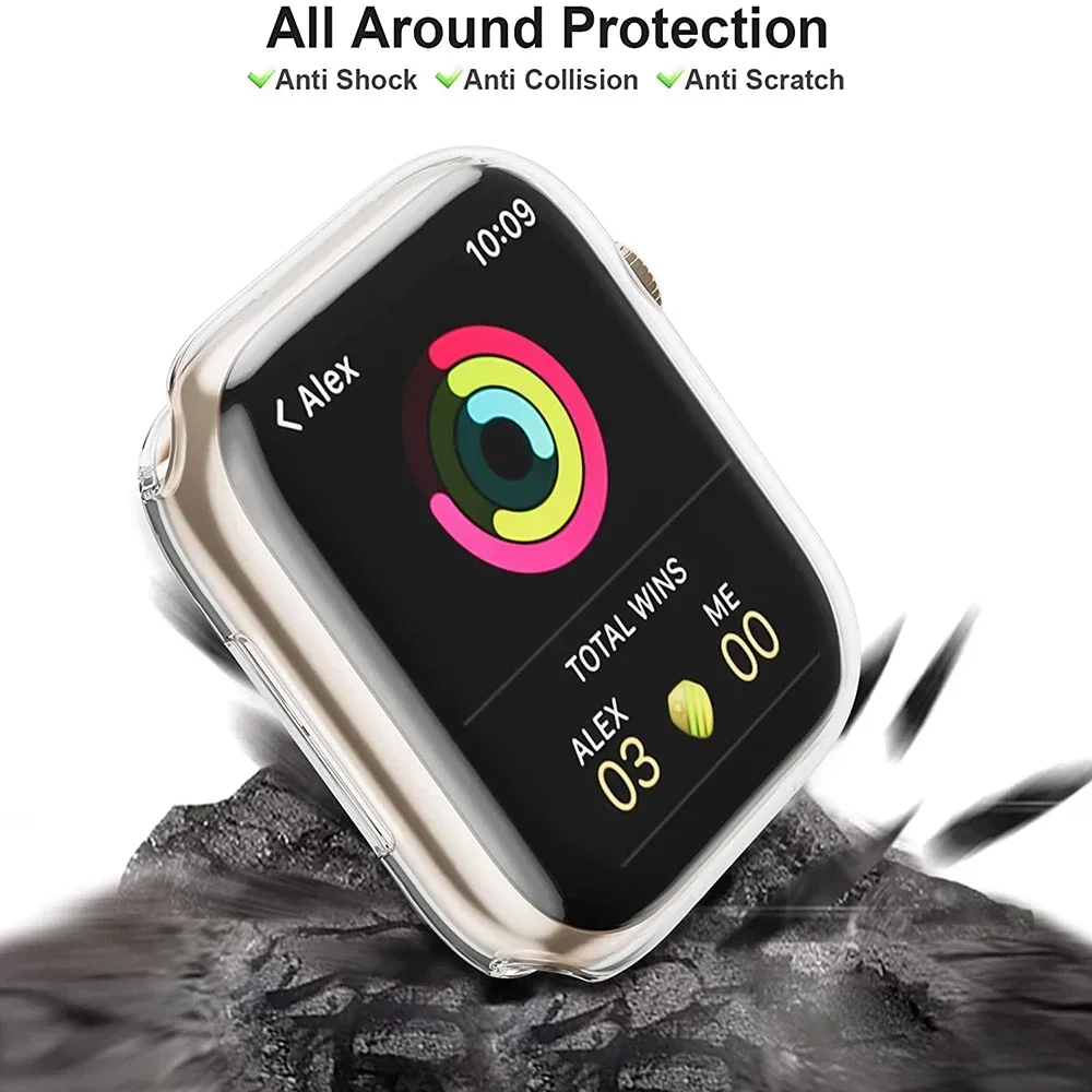 1-5 Stück durchsichtige Hülle für Apple Watch 45 mm, 41 mm, 44 mm, 40, 46 mm, 42 mm, Displayschutzfolie, vollständige Abdeckung, TPU-Stoßfänger, Serie 11, 10, 9, 8, 7, SE, 6, 5 – Detail 5