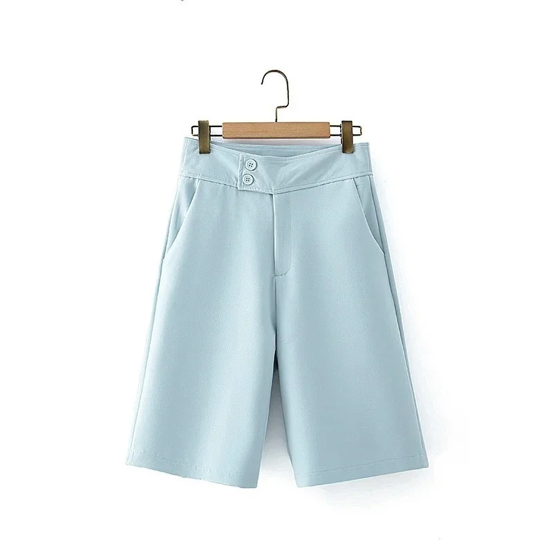 Chic Purple Shorts with Button 2023 Summer Women Solid Colors High Waist Wide Leg Shorts Girl Simple Sweet Casual Commute Shorts
