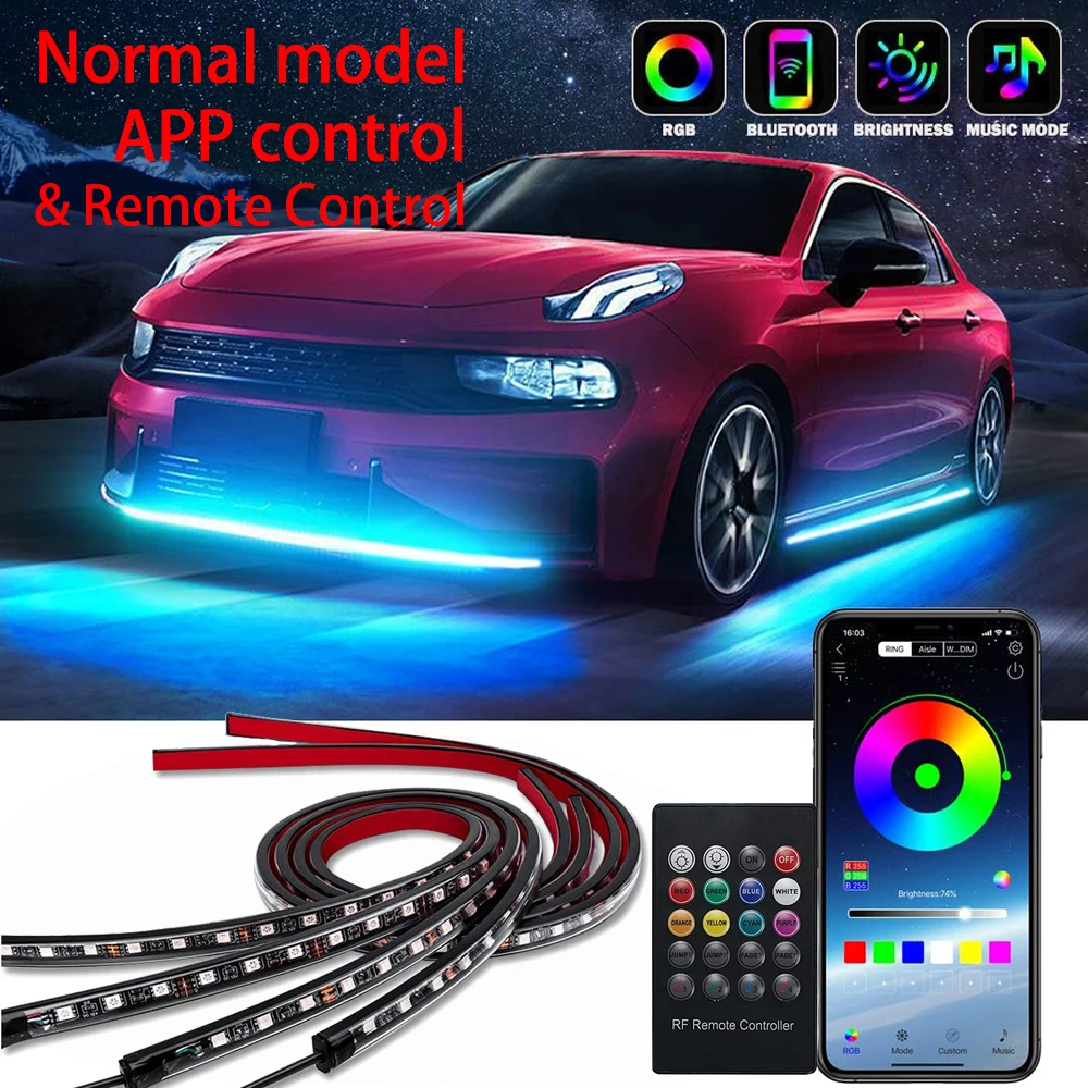 Style de voiture RGB LED bande atmosphère lampe sous tube de voiture sous  le châssis Underglow système de lueur de la lumière au néon à distance@90cm  : : Auto et Moto