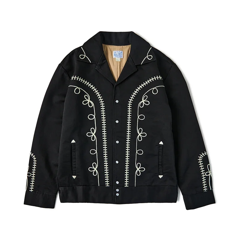 Bolero Men's Rockabilly Jacket - Black Embroidered Western Style, 1950s Retro Cotton Satin With Pearl Snaps