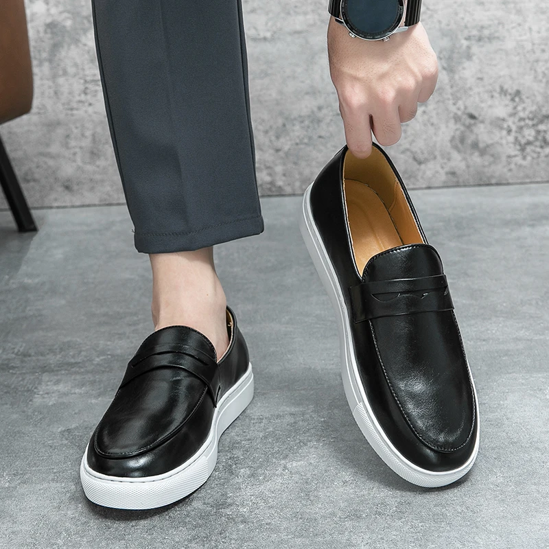 Men Business Vulcanized Shoes Casual Lightweight Comfortable Fashionable Small Leather Shoes Outdoor Walking Loafers Size 38-48 6