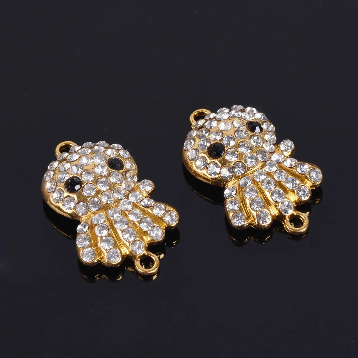 2pcs Gold Color Metal Crystal Glass Rhinestones Charms Curving Beads Link  Connectors For Jewelry Making DIY Findings