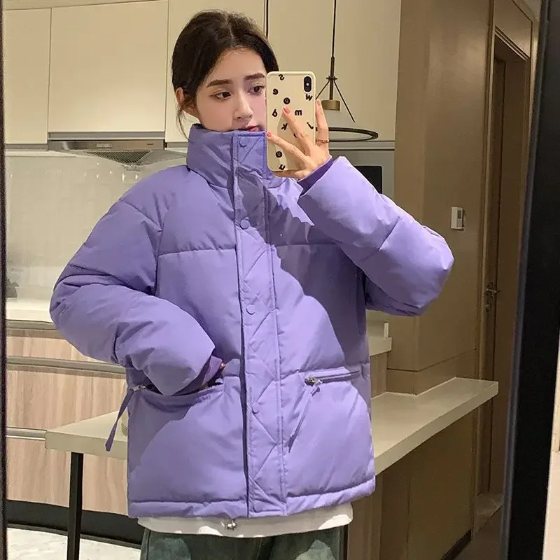

2023 Stand-up Collar Parkas Winter Puffer Jacket Women Quilted Thick Warm Loose Coats Korean Long Sleeve Single-breasted Coat