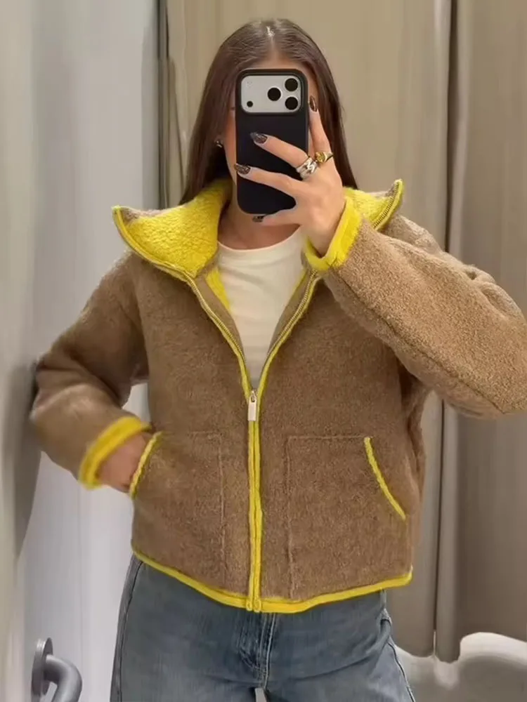 2025 Autumn Casual Jacket Coat Fashion Contrast Color Design Long Sleeve Zipper Jackets For Women Streetwear Casual Outerwear ﻿