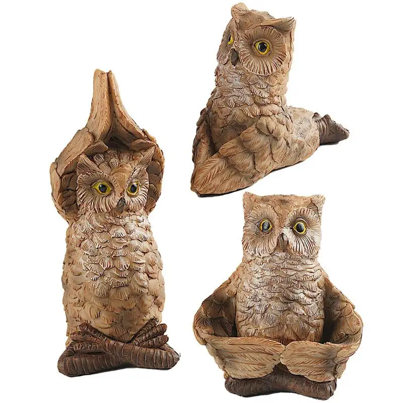 

3pcs Meditating Owl Statue Figurine Buddha Zen Yoga Garden Statue Owl Yoga Sculpture Resin Figurine Cute Meditating Animal decor