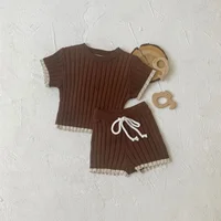 Ensemble T-shirt et short tricotés pour bébé de 0 à 2 ans, doux et respirant, à rayures pour animaux de compagnie, Style patchwork, nouvelle collection automne 2025 6