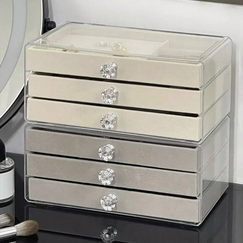 Simple Fashion 3-Layer Dust-Proof Acrylic Velvet Jewelry Organizer Box for Elegant Display and Storage Desktop Jewlery Boxes