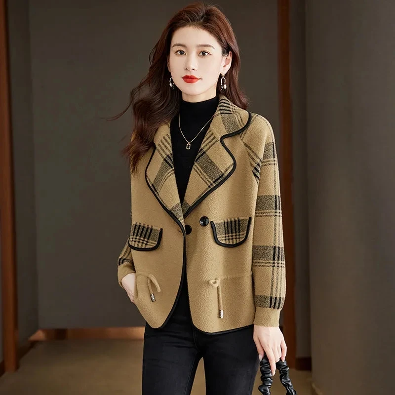 

Women's Jacket Autumn And Winter 2024 New Thickened Fashion V-Neck Jackets High-End Double-Sided Cashmere Woolen Short Coat