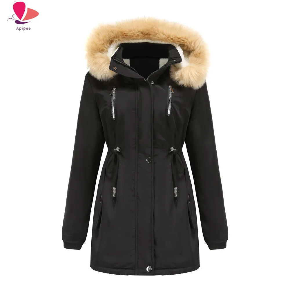 

Women's Faux Woolen Fleece Trench Coat, The Overcoat with Detachable Fur Collar